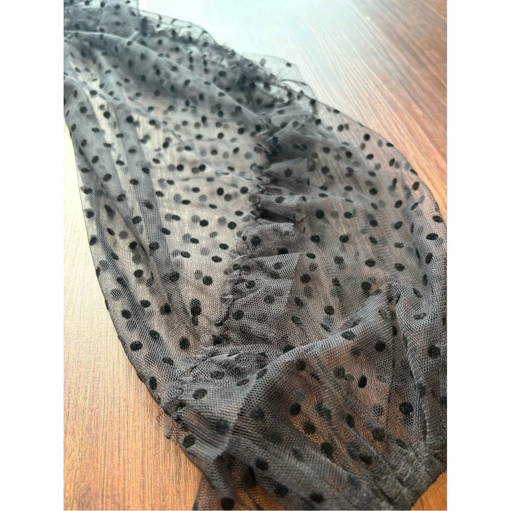 Loft Black Mesh Balloon Sleeve Coquette‎ Noir Dark Academia Swiss Dot Ruffle